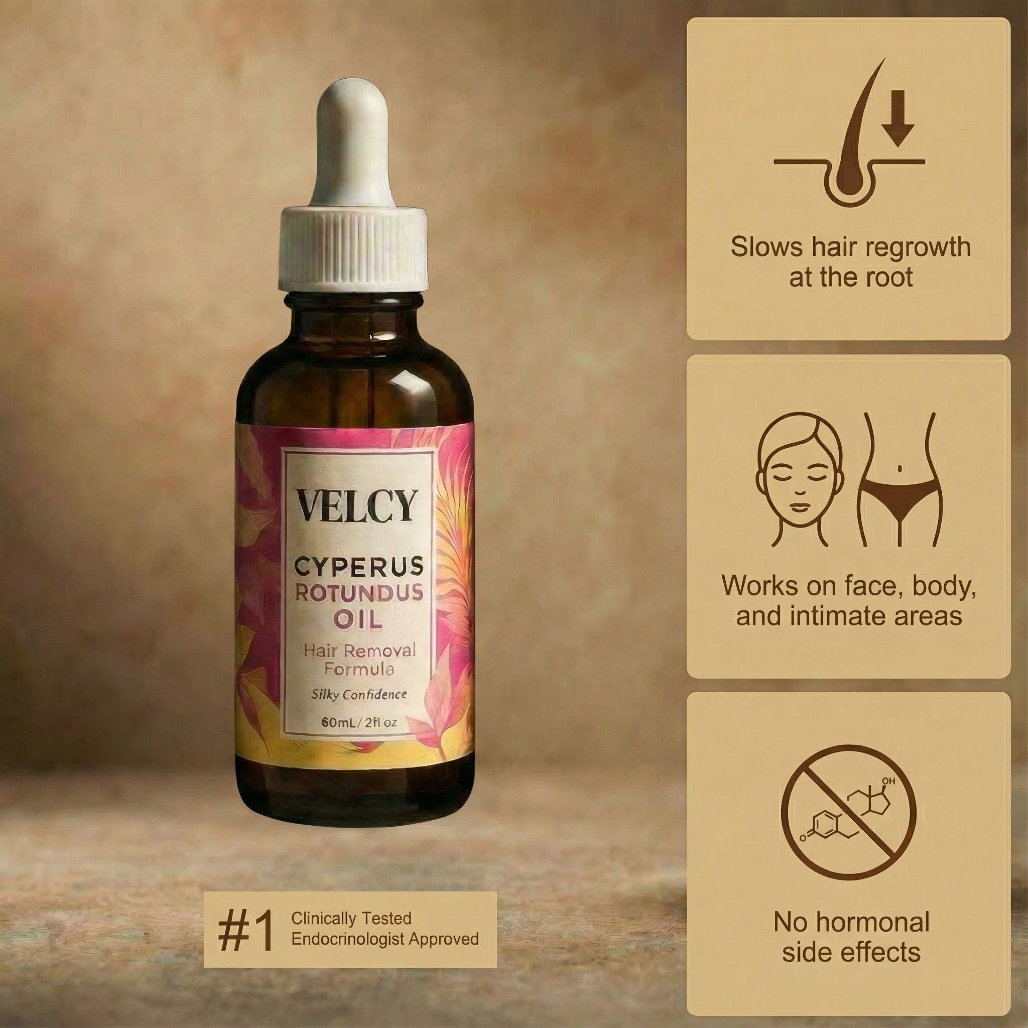 Velcy™ Smooth Regrowth Oil · Cyperus Rotundus Formula